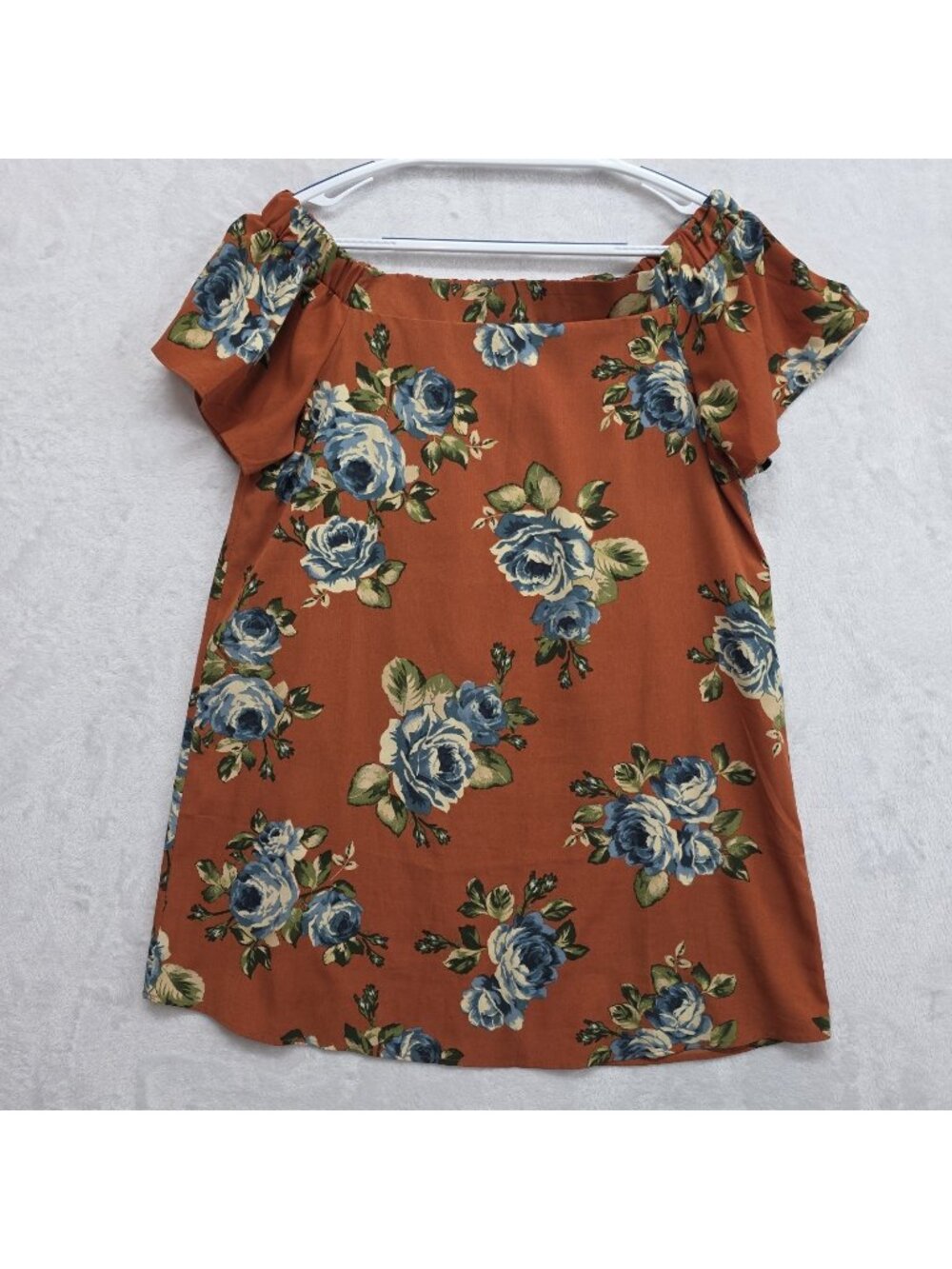 Altar'd State Rust Floral Off The Shoulder Bannock Tunic Mini Dress Size Large